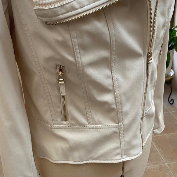 Chico's Cream Faux Leather Jacket with Ribbed Collar - Picture 3 of 6